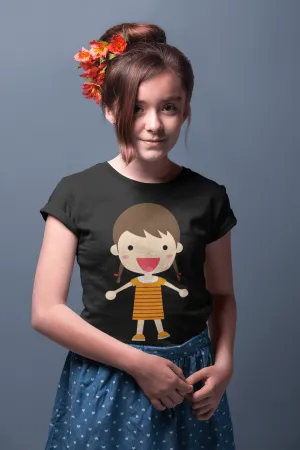 Kids Figures Girl With Two Ponies Black T-Shirt