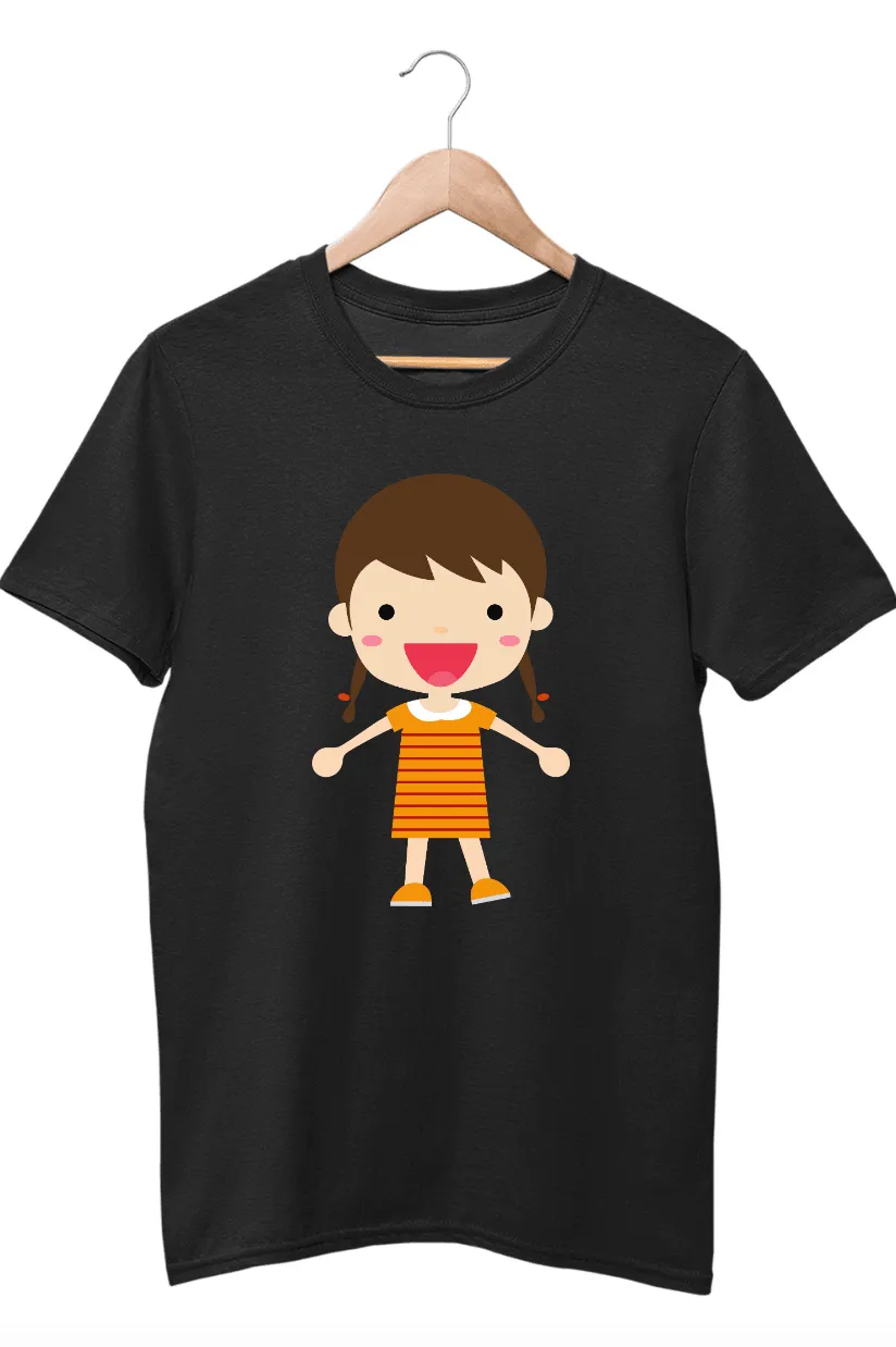 Kids Figures Girl With Two Ponies Black T-Shirt