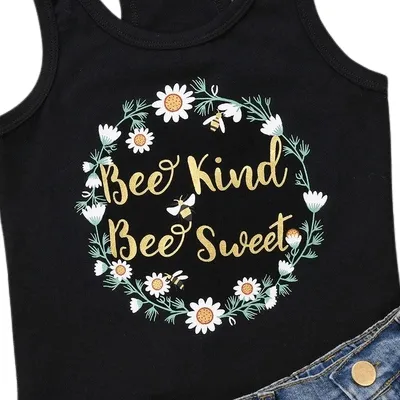 Kids Girl Sleeveless Vest Tops Sunflower Be Kind Be Sweet Short Pants