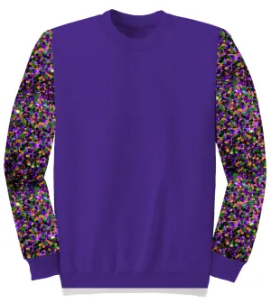 Kids Sequin Sleeve Mardi Gras on Purple Velour Sweatshirt
