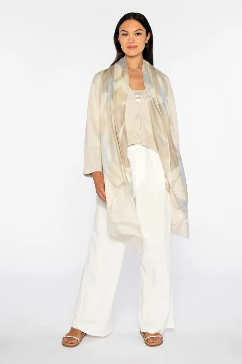 Kinross Abstract Shadows Print Scarf in Almond Multi