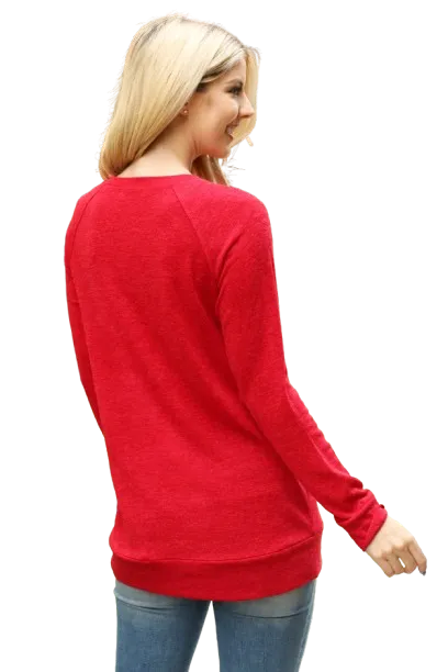 Knit Front Pocket Long Sleeve Top Red - Pack of 4
