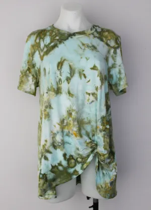 Knot front tunic short sleeve - size Large - Sea Glass crinkle