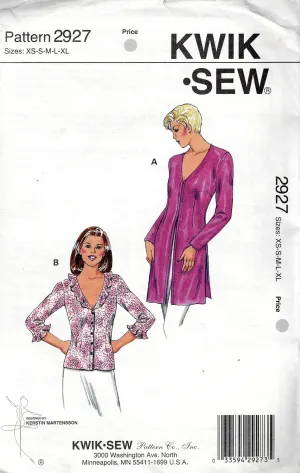 Kwik Sew 2927 Womens V Neck Blouse & Tunic Out Of Print Sewing Pattern Size XS - XL UNCUT Factory Folded