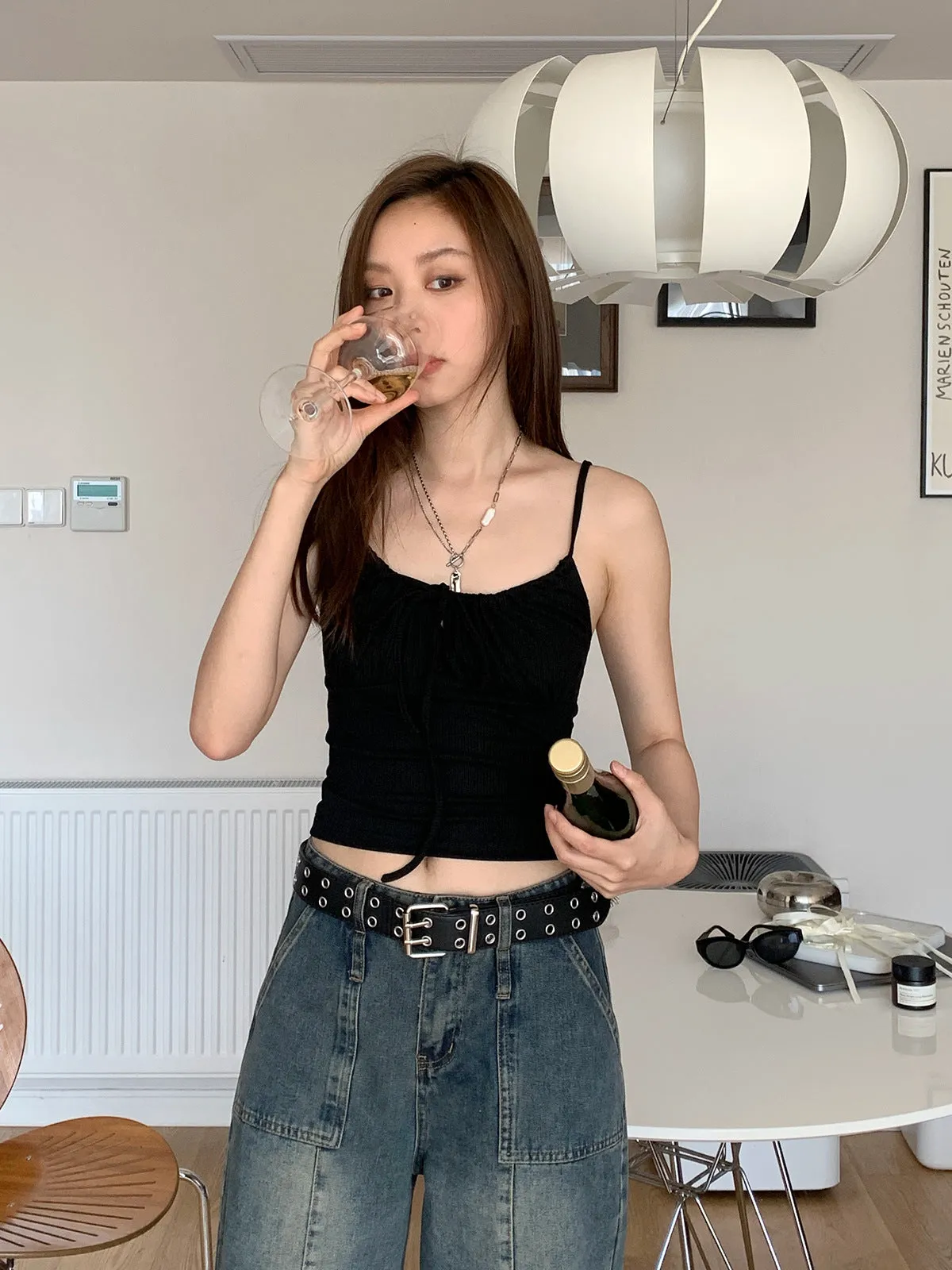 lace-up sleeveless tops