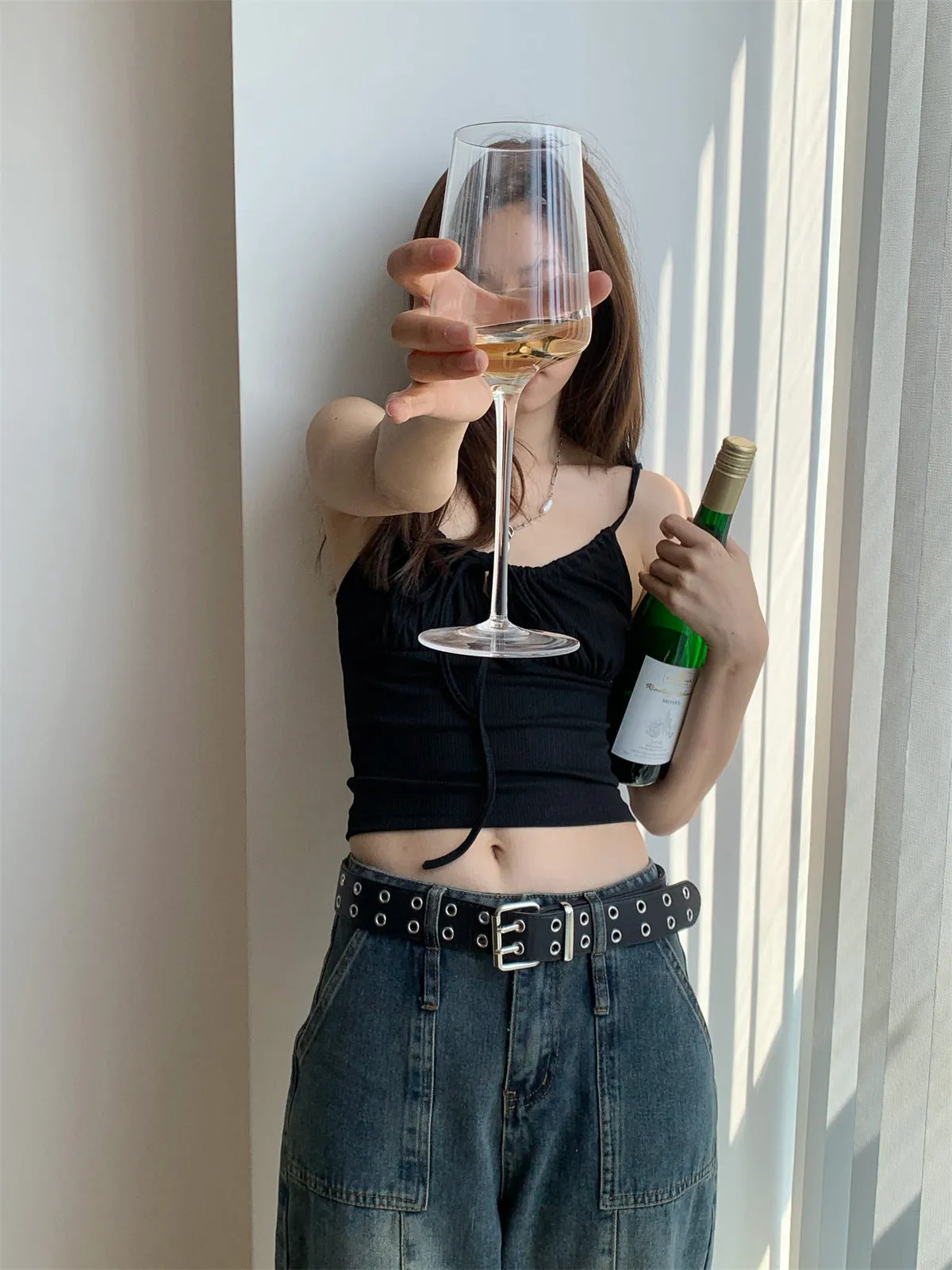 lace-up sleeveless tops