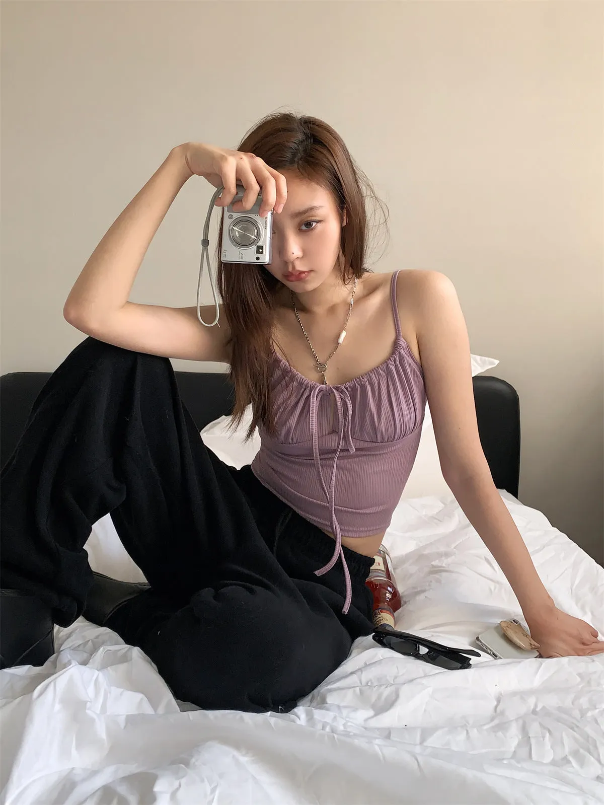 lace-up sleeveless tops