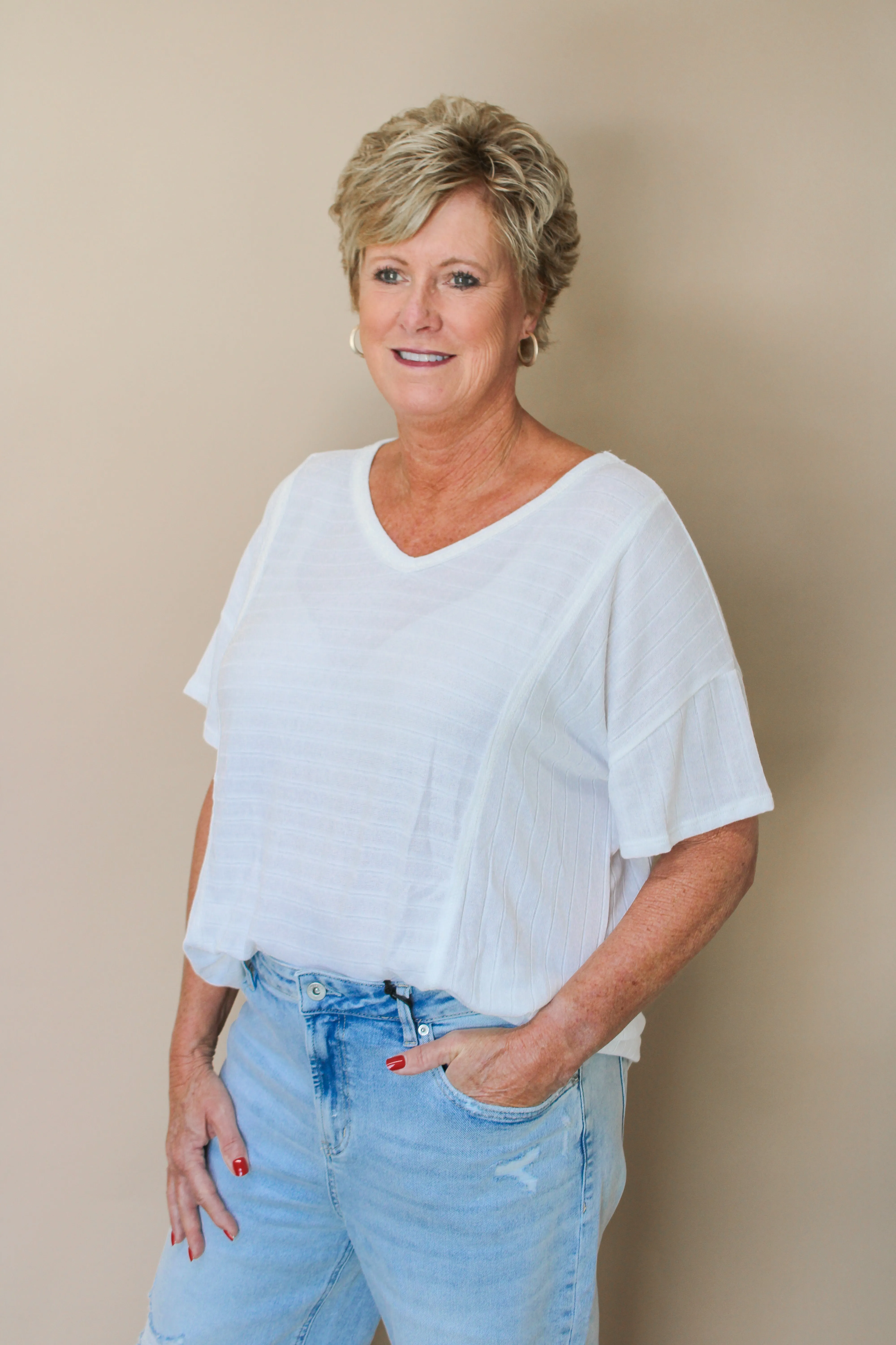 LANAE DROP SHOULDER V-NECK TOP
