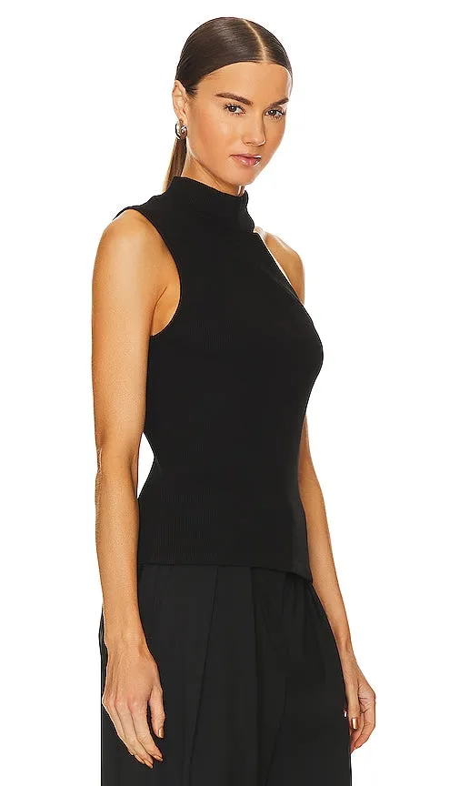 Lanston Asymmetrical Turtleneck Tank in Black