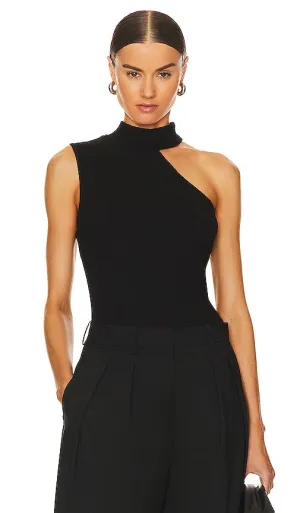 Lanston Asymmetrical Turtleneck Tank in Black