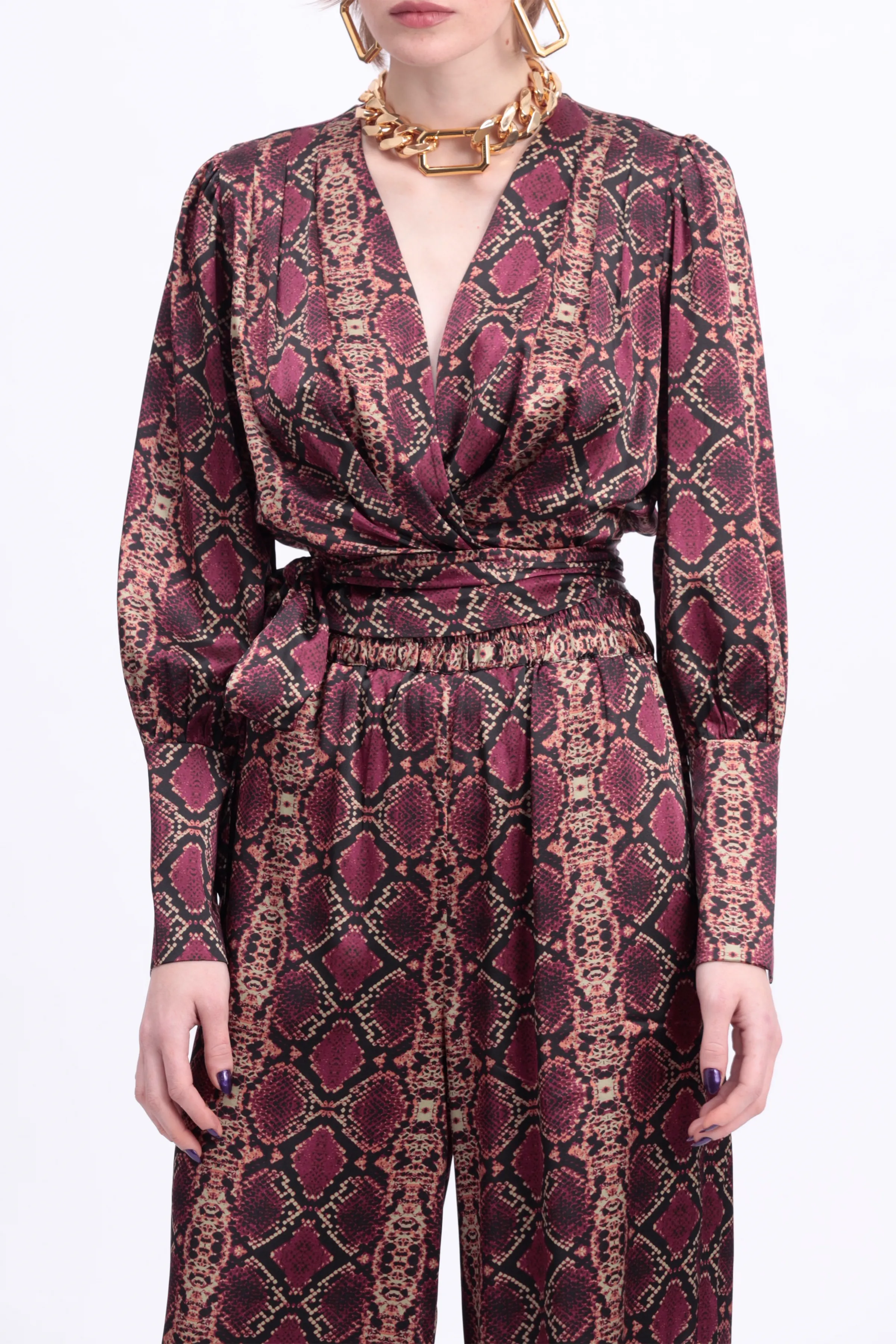 LAUREN SILK-SATIN WRAP TOP