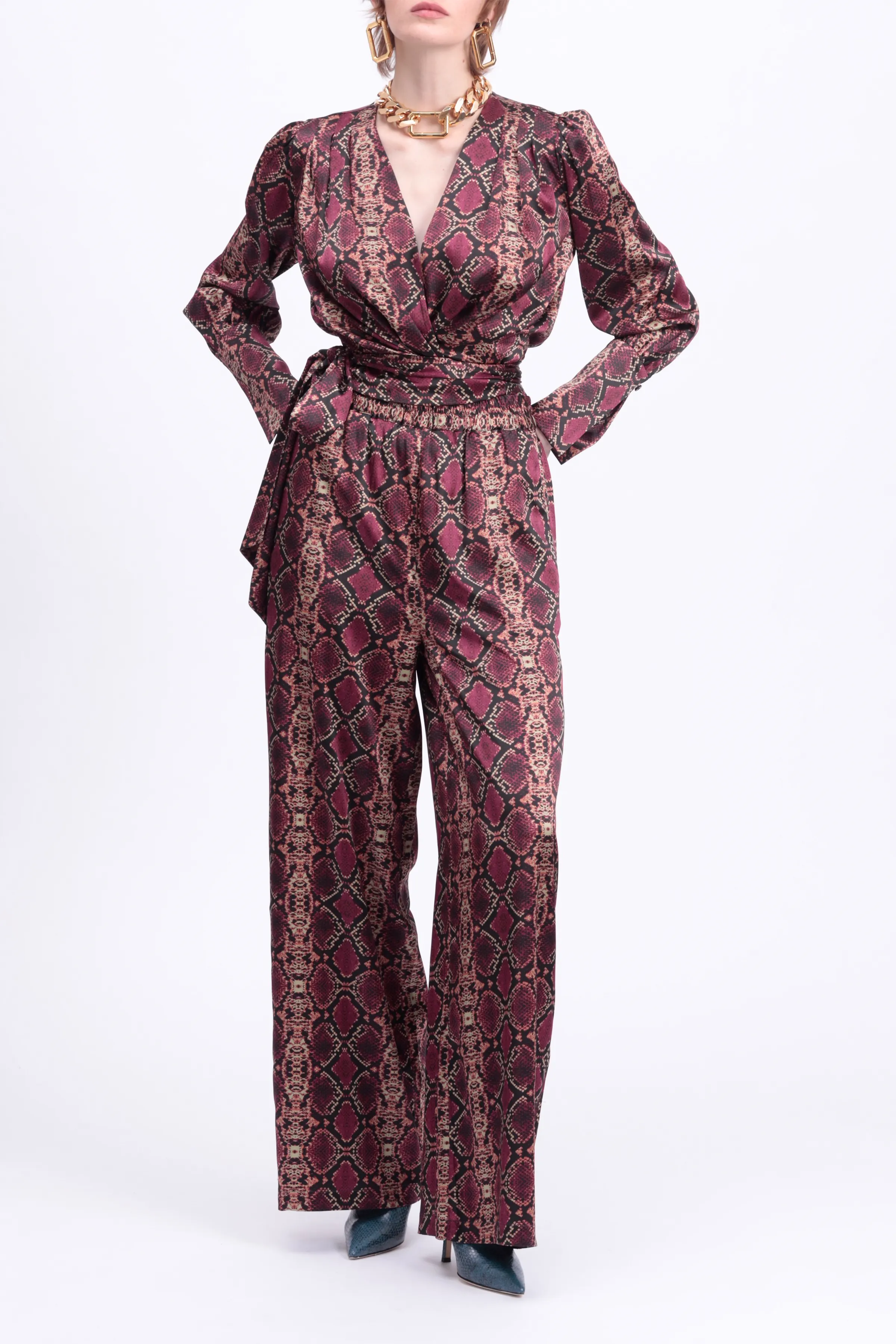 LAUREN SILK-SATIN WRAP TOP