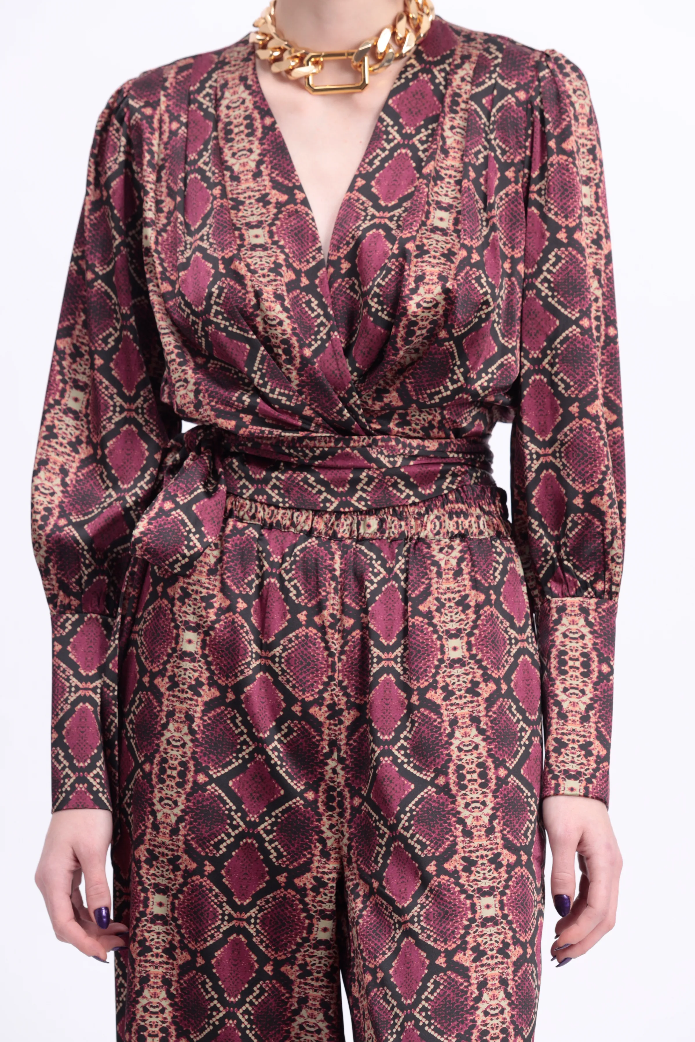 LAUREN SILK-SATIN WRAP TOP