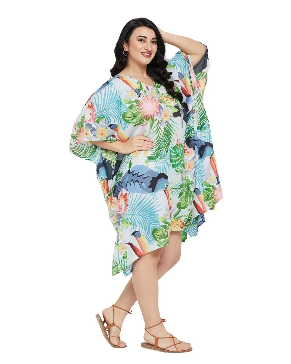 Leaf Printed Multicolor Polyester Tunic Top For Plus Size Women