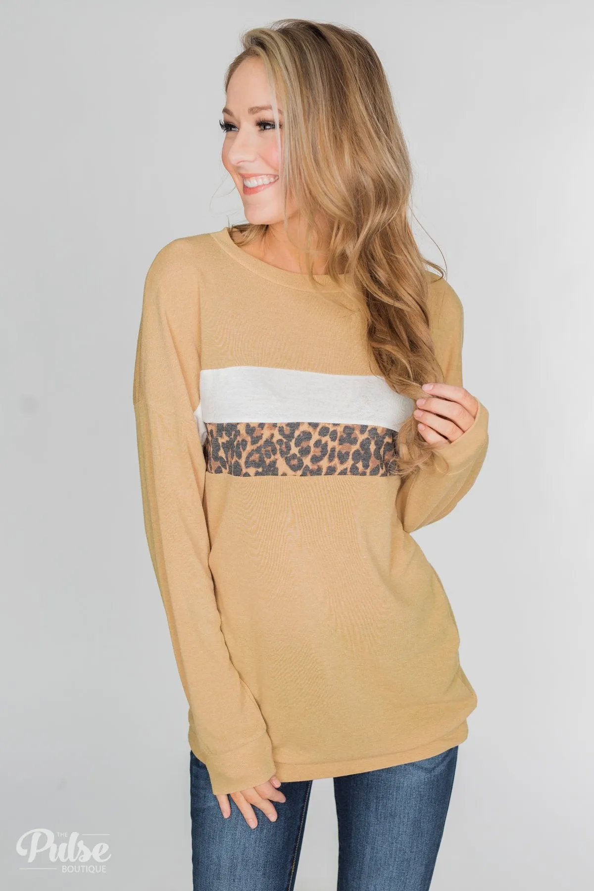 Leap into Leopard Long Sleeve Top - Faded Yellow