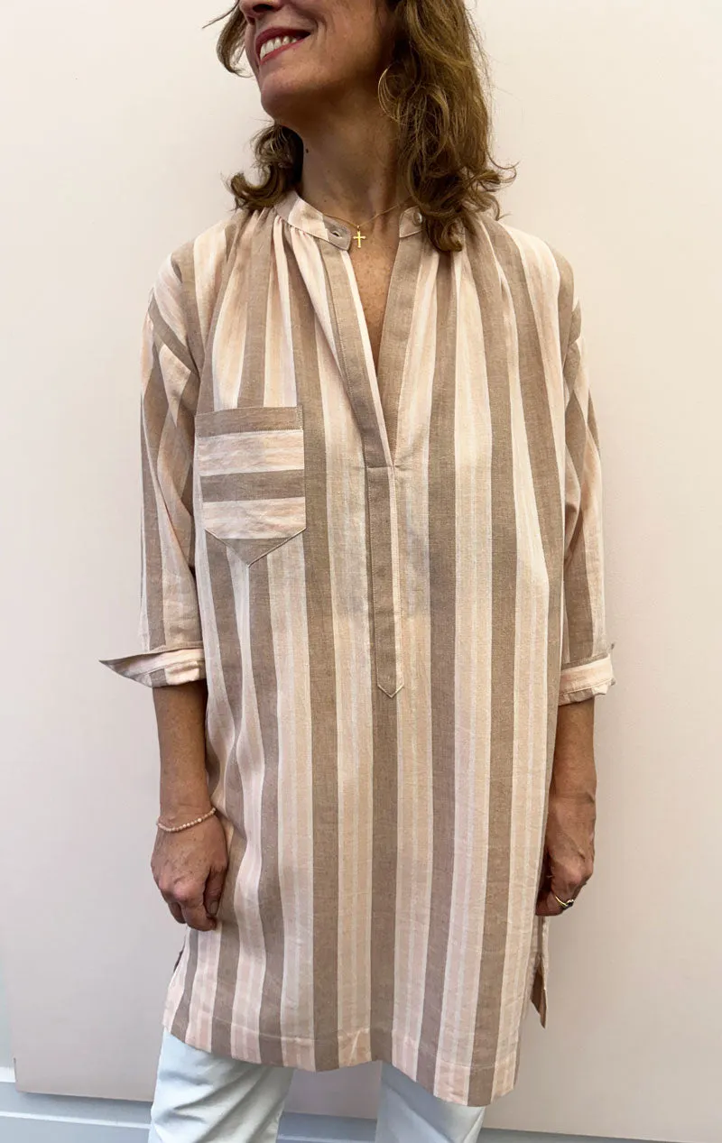 Light Pink striped long sleeve button tunic