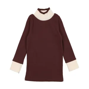 Lil Legs Ribbed Colorblock Mock Neck - Brick/Cream