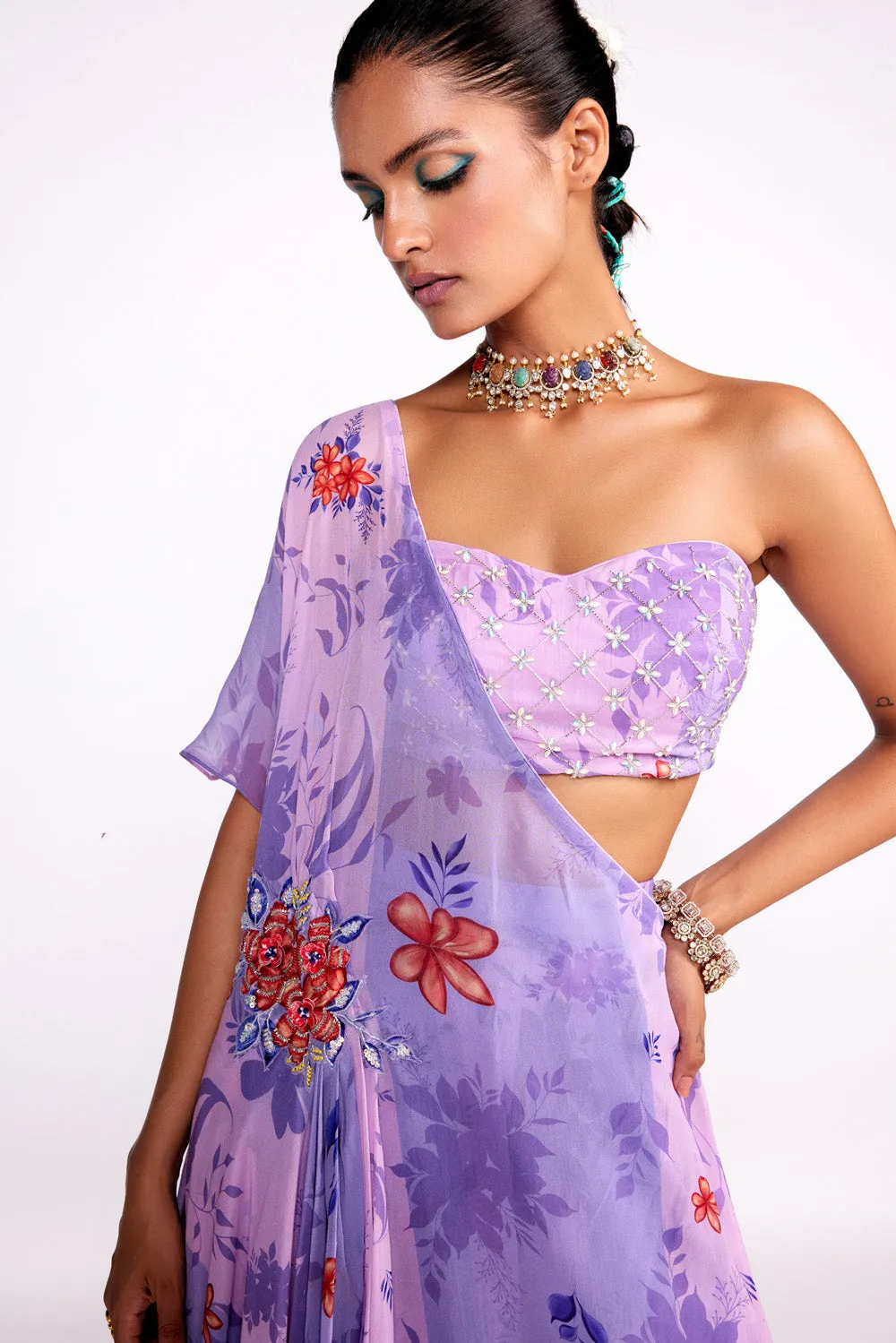 Lilac One Shoulder Sharara Set