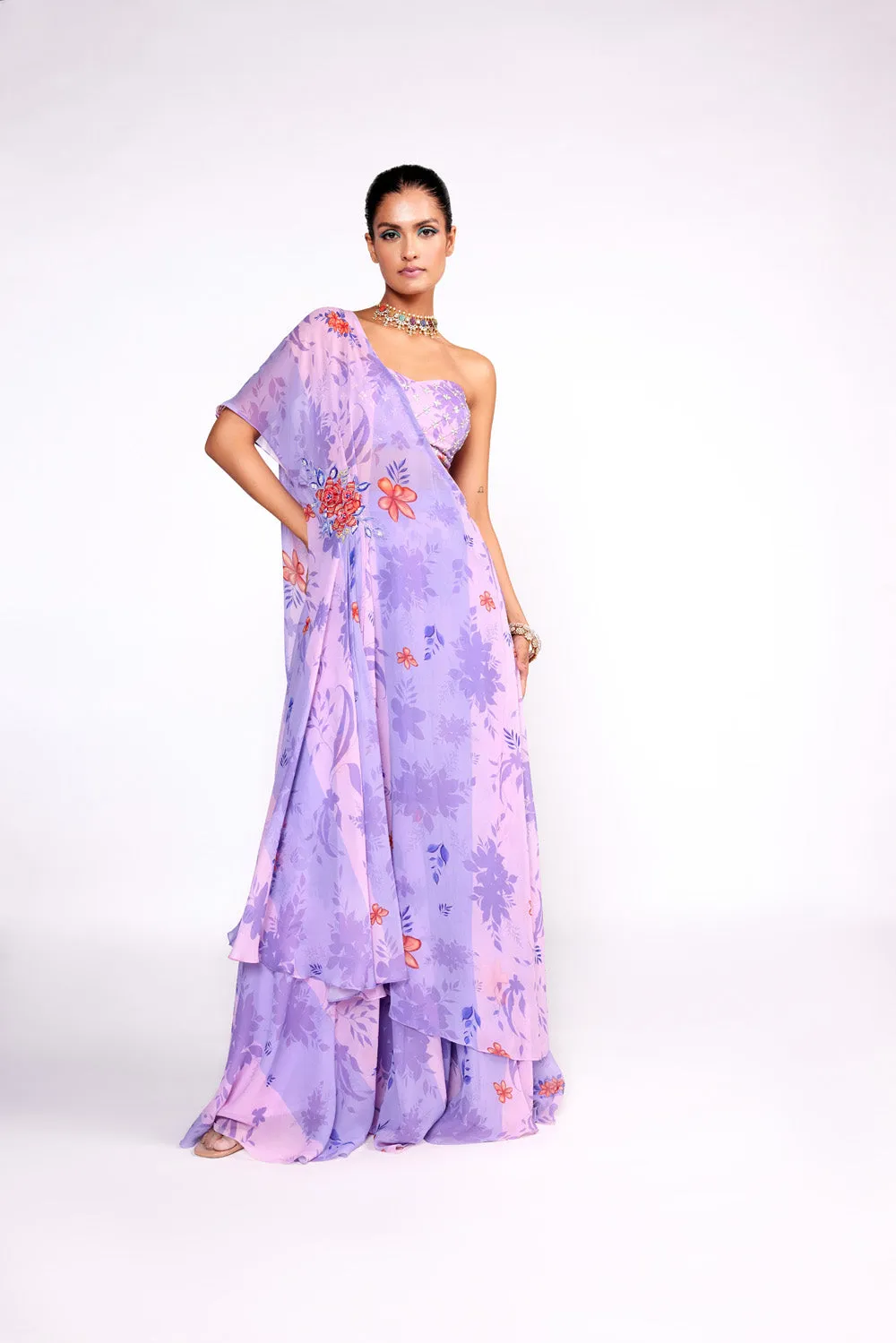 Lilac One Shoulder Sharara Set