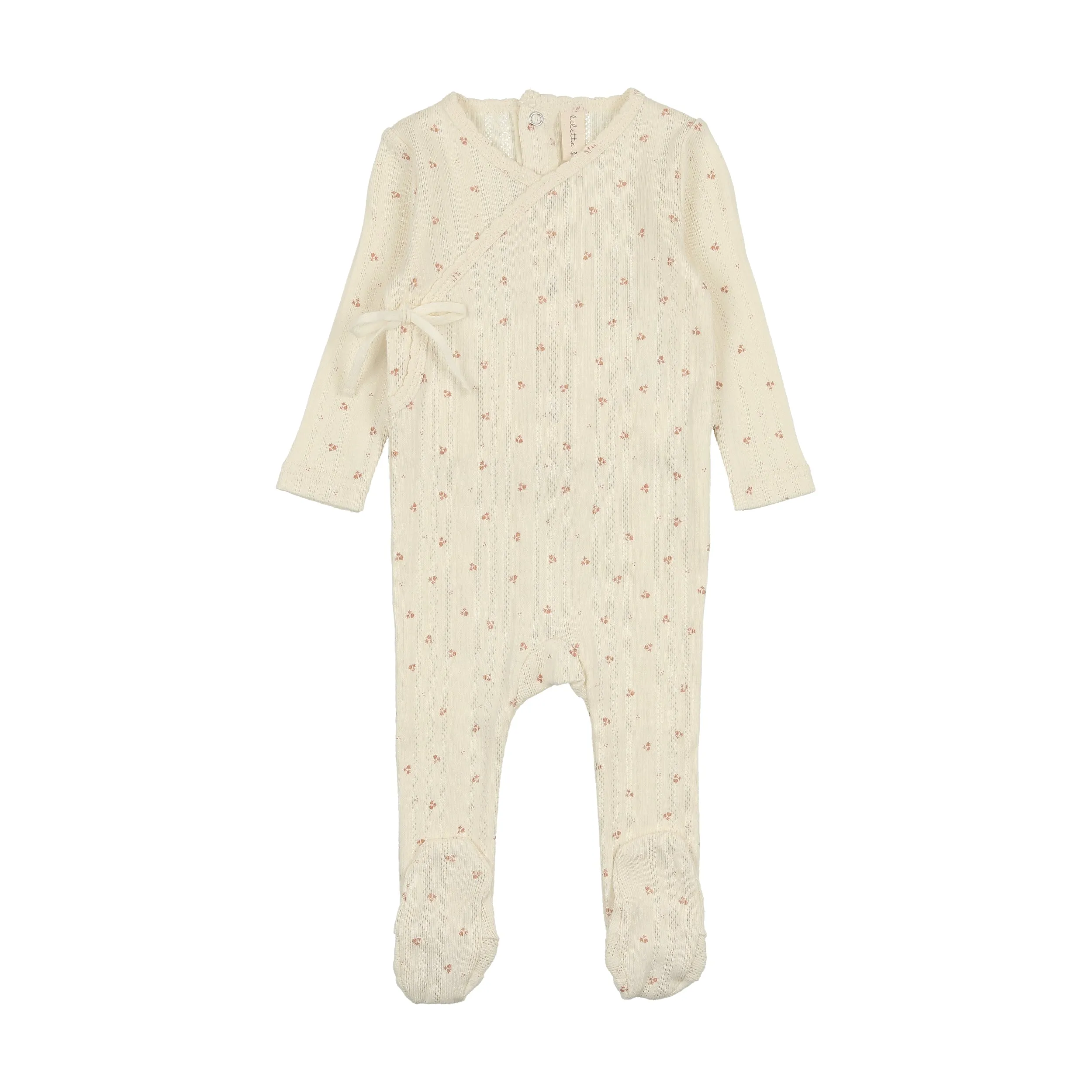 Lilette Printed Pointelle Wrap Footie - Milk/Rose