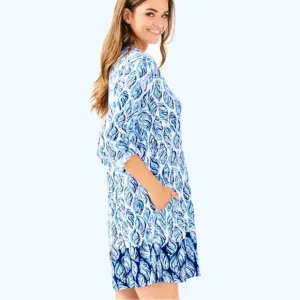 LILY PULITZER Lillith Tunic Dress Resort White Drop In Engineered Sea Size M