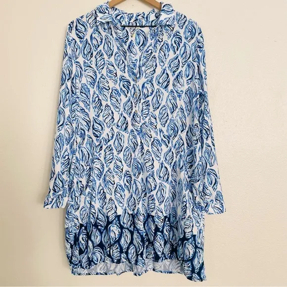 LILY PULITZER Lillith Tunic Dress Resort White Drop In Engineered Sea Size M