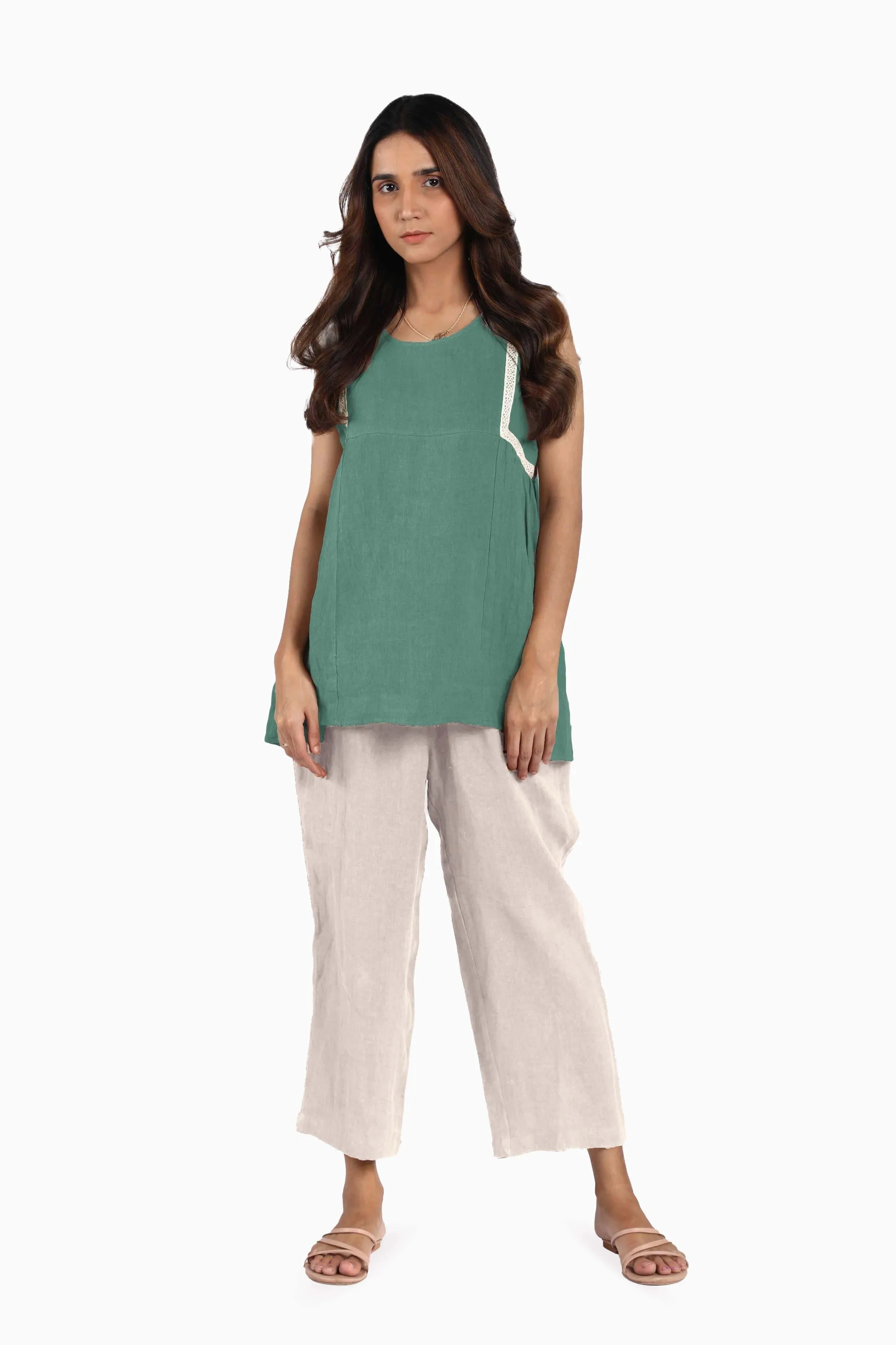 Linen Crystal Top-Stormy Blue