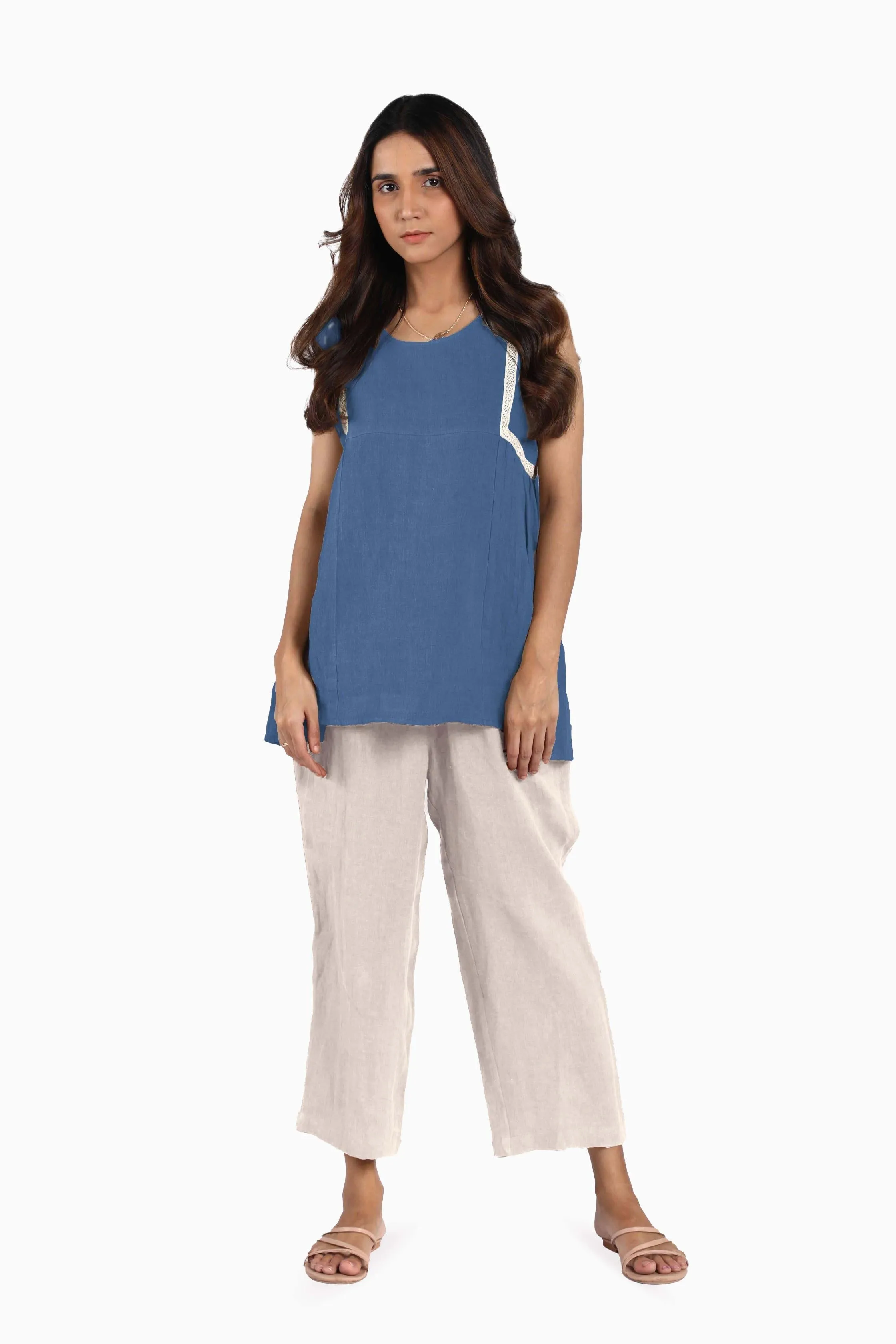 Linen Crystal Top-Stormy Blue