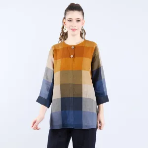 Linen Mustard and Blue Check Print Tunic