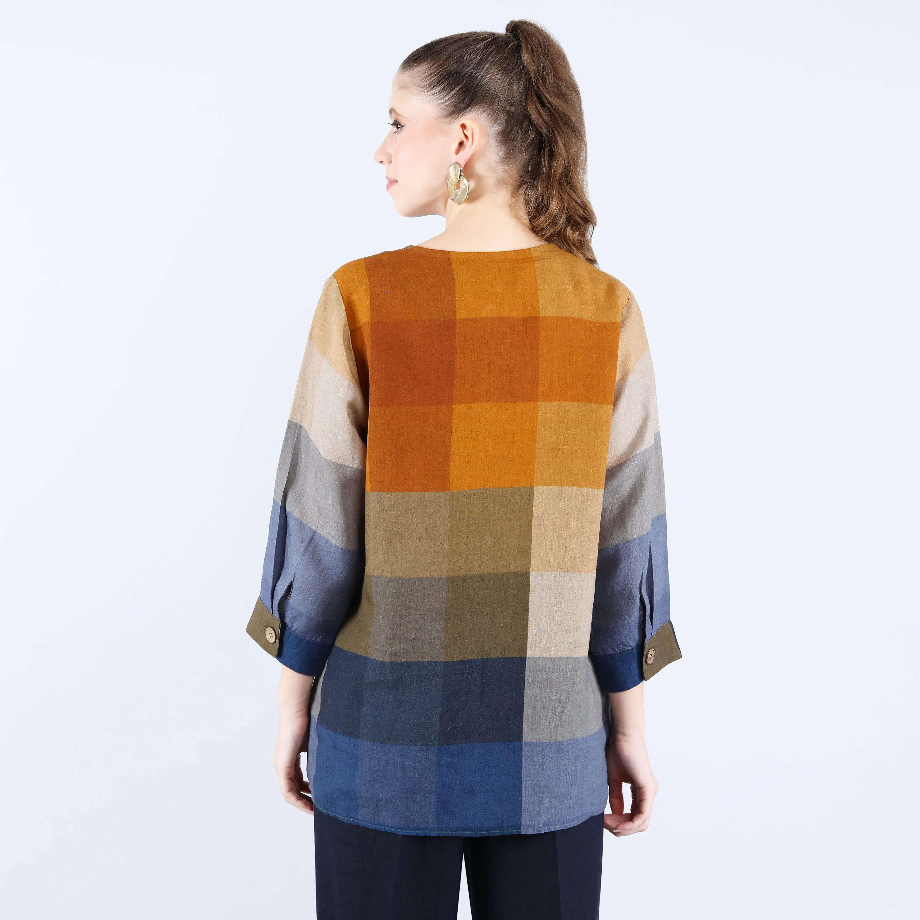 Linen Mustard and Blue Check Print Tunic