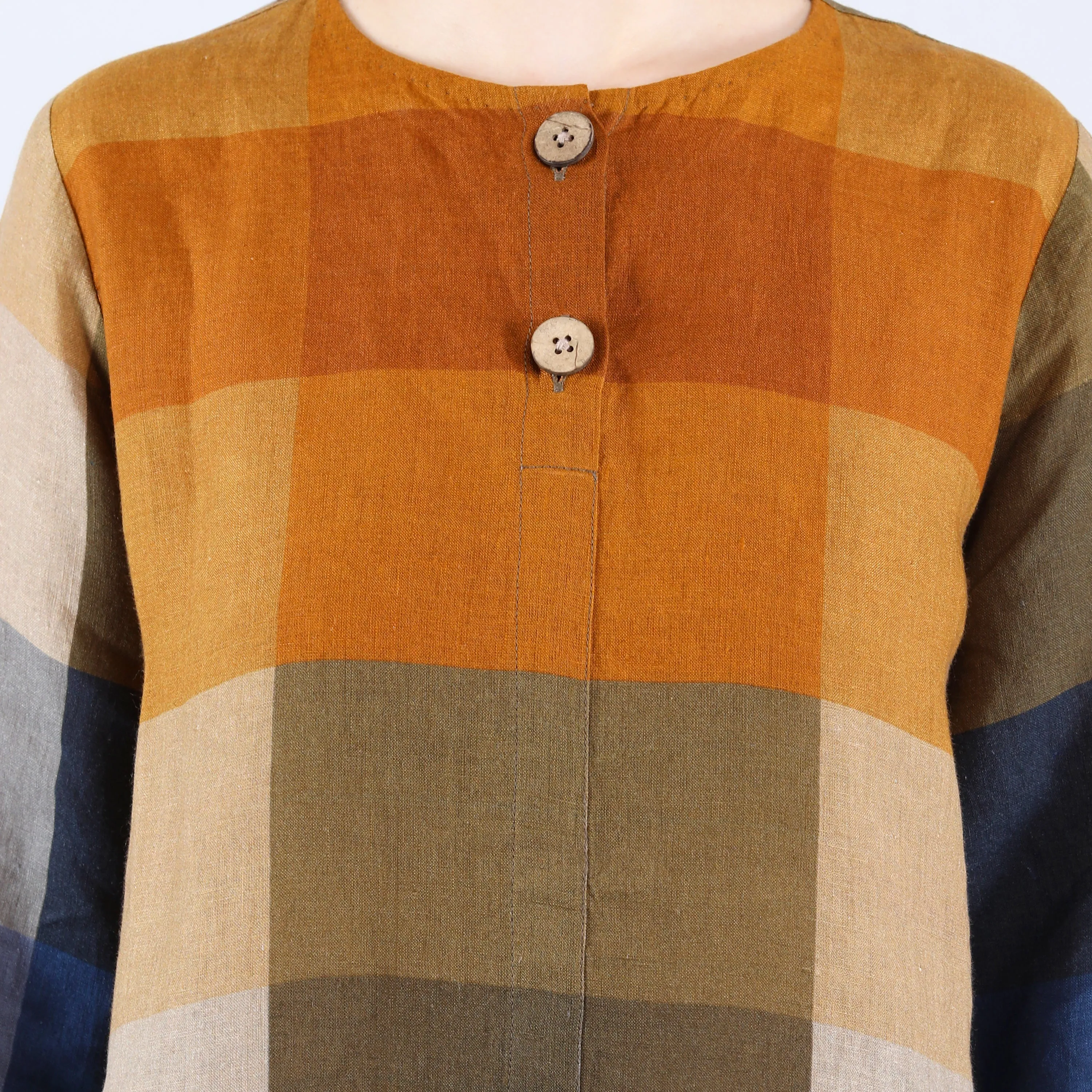 Linen Mustard and Blue Check Print Tunic