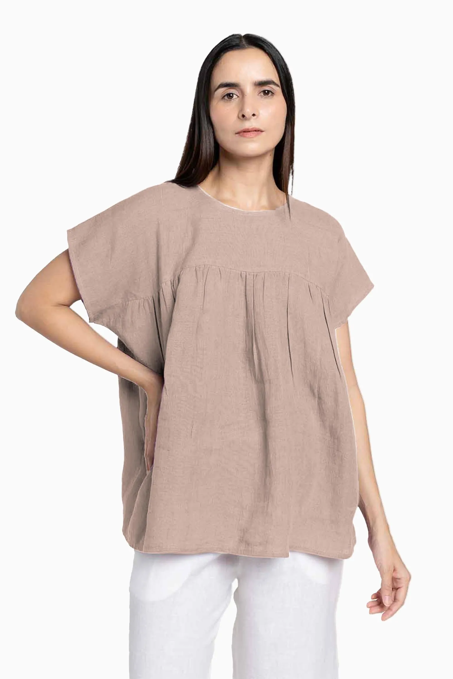 Linen Pearl Top-Oatmeal