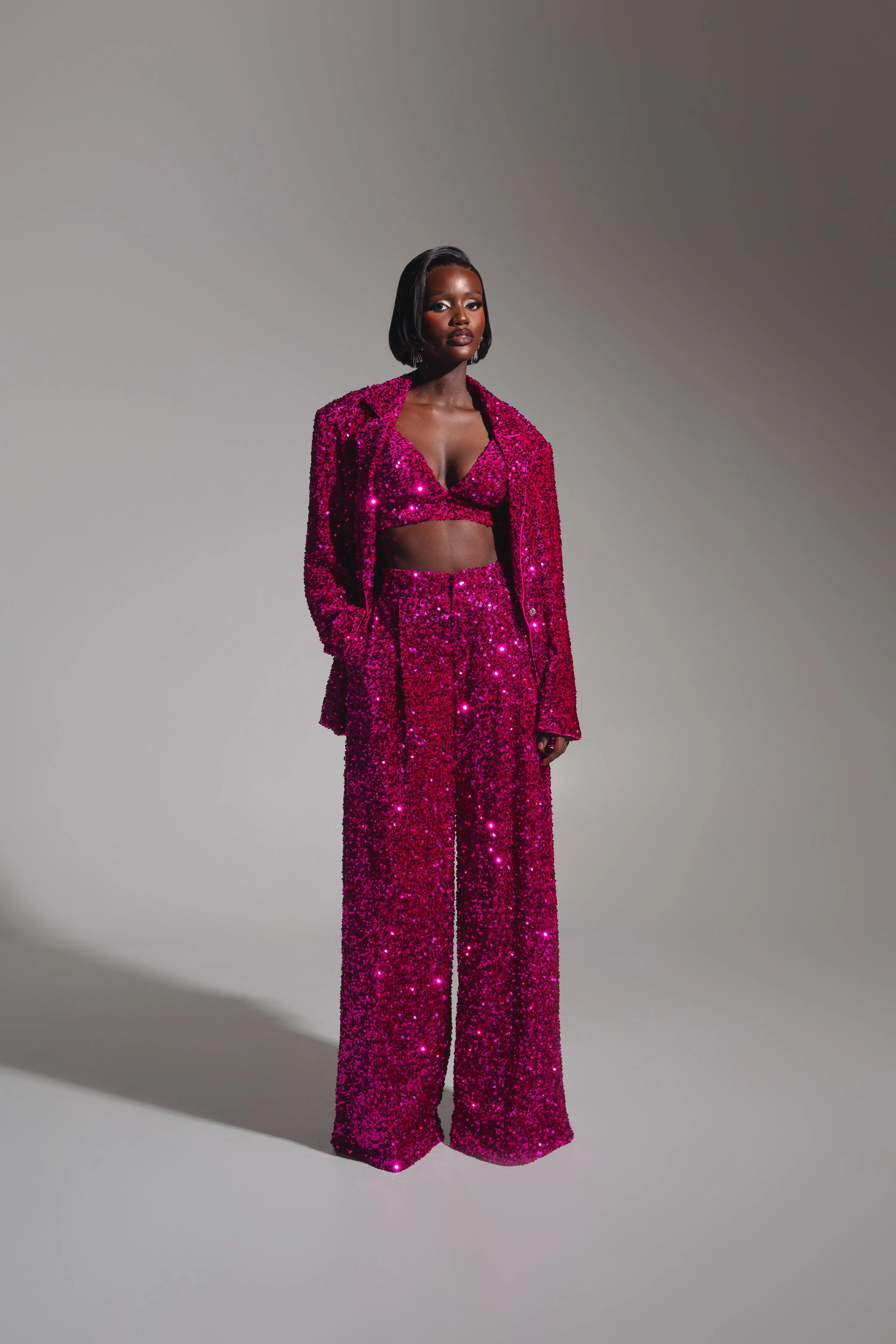 LIZA Sequin Bra Top in MAGENTA