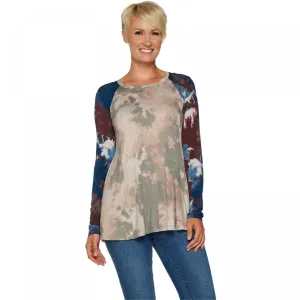 LOGO by Lori Goldstein Women's Colorblock Shoulder Tie-Dye Tunic Top