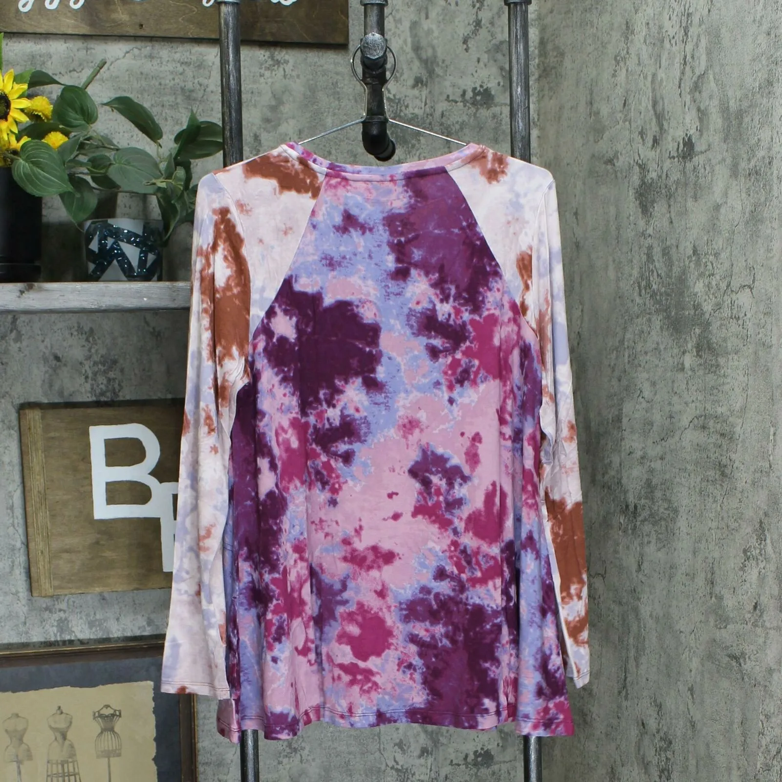 LOGO by Lori Goldstein Women's Colorblock Shoulder Tie-Dye Tunic Top