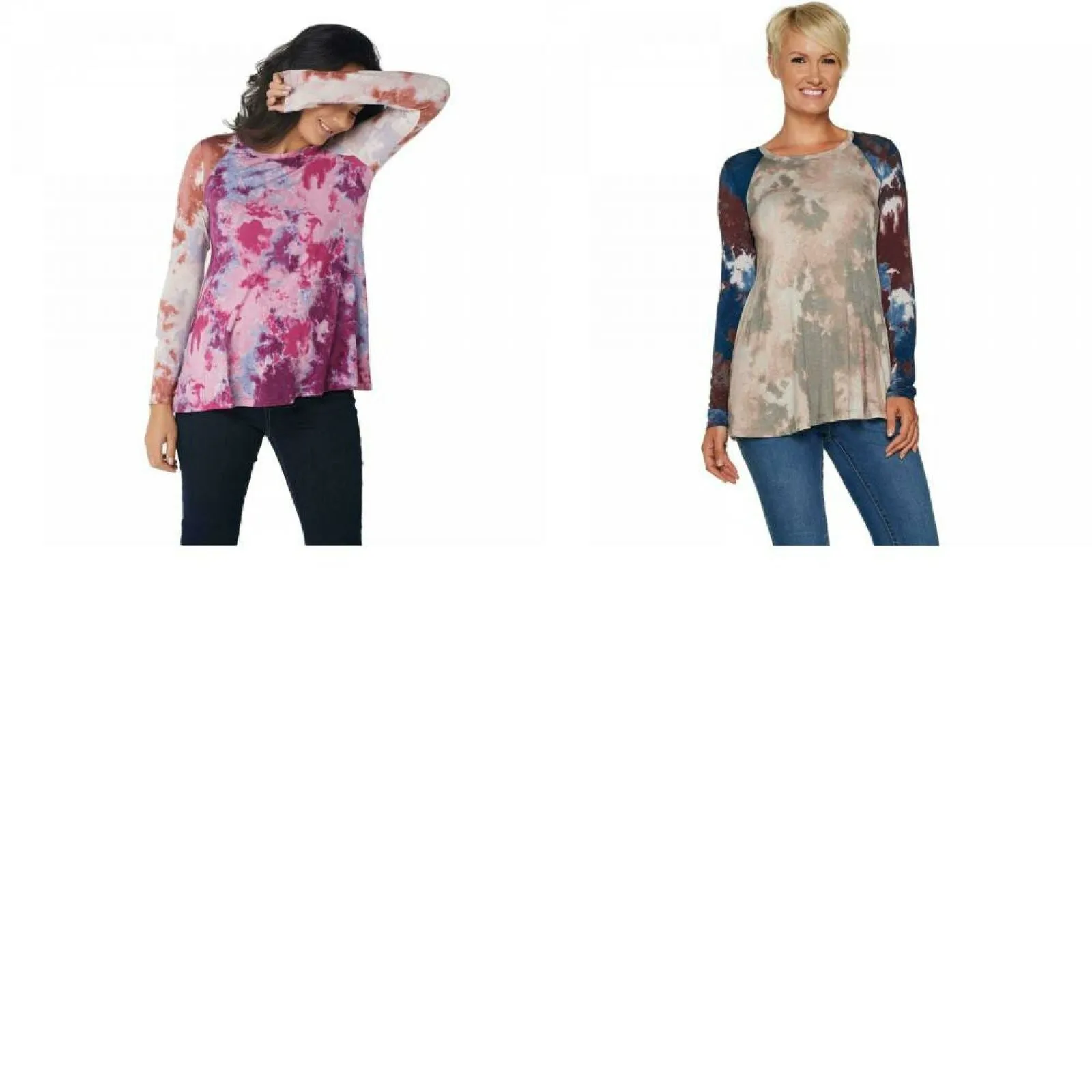 LOGO by Lori Goldstein Women's Colorblock Shoulder Tie-Dye Tunic Top