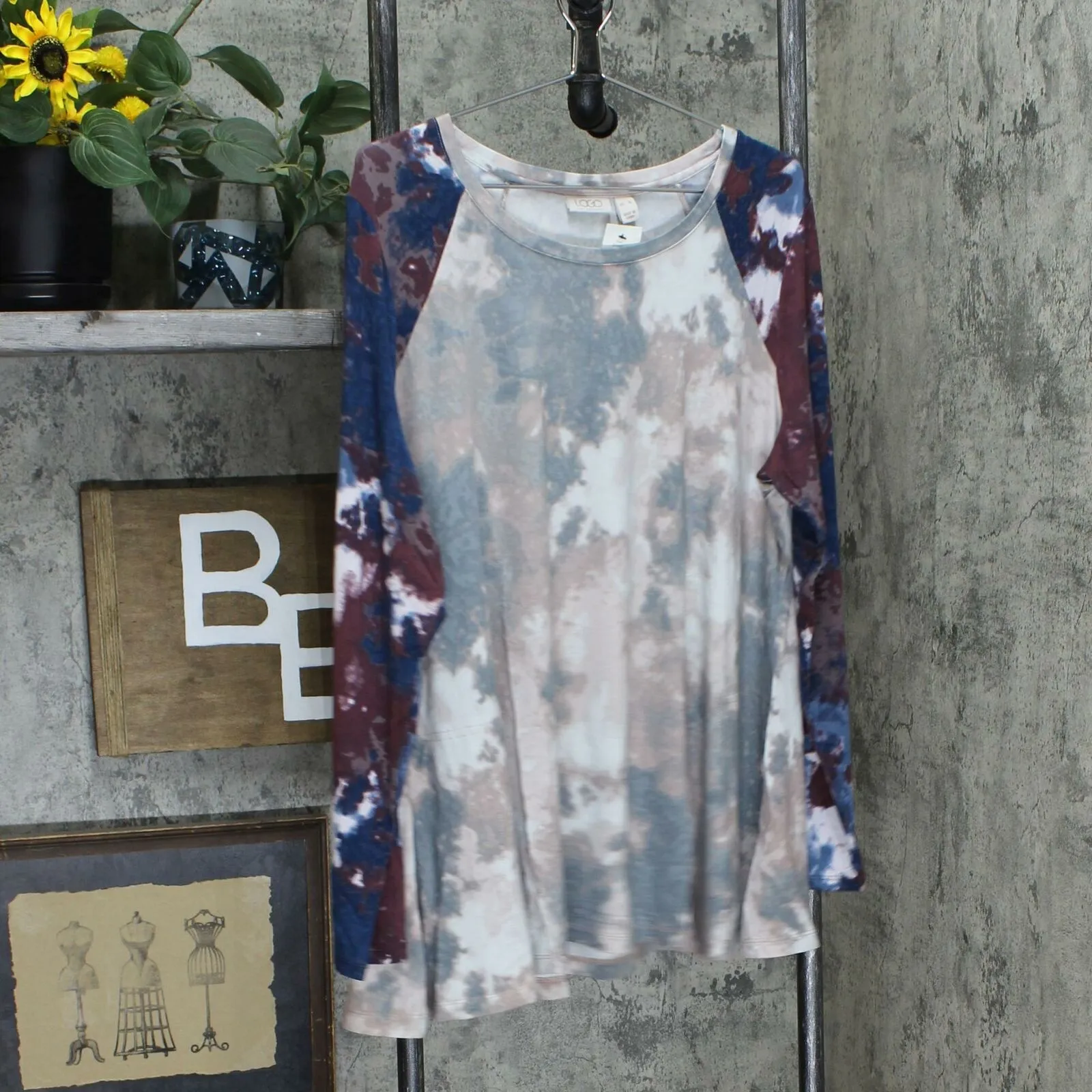 LOGO by Lori Goldstein Women's Colorblock Shoulder Tie-Dye Tunic Top