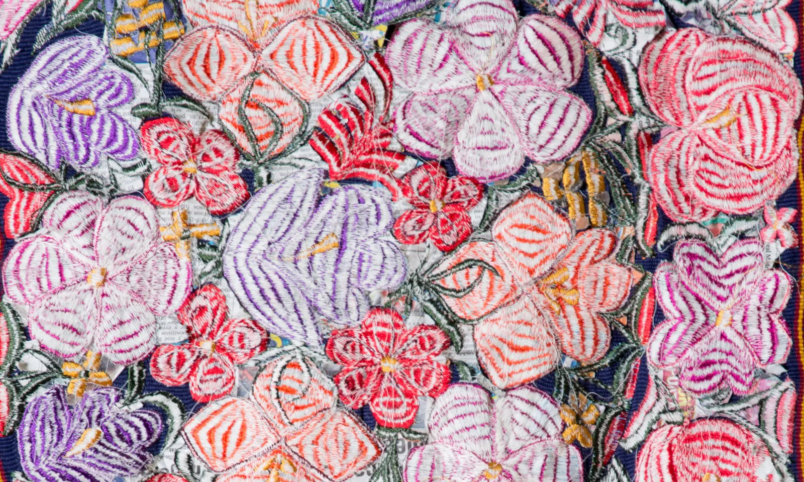 LONG EMBROIDERED RUNNER WITH MULTI COLOUR FLOWERS FROM CHIAPAS MEXICO.