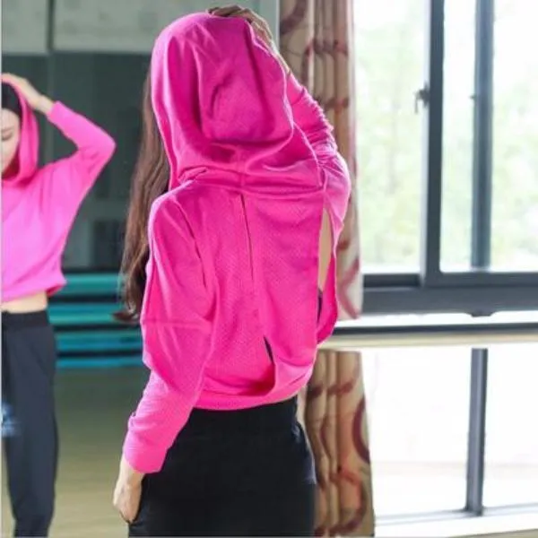 Long Sleeve Crop Hooded Mesh Pull Over