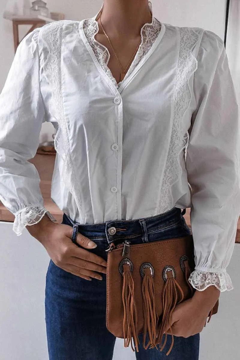Long Sleeve Flared Sleeve Solid Color Shirt Tops