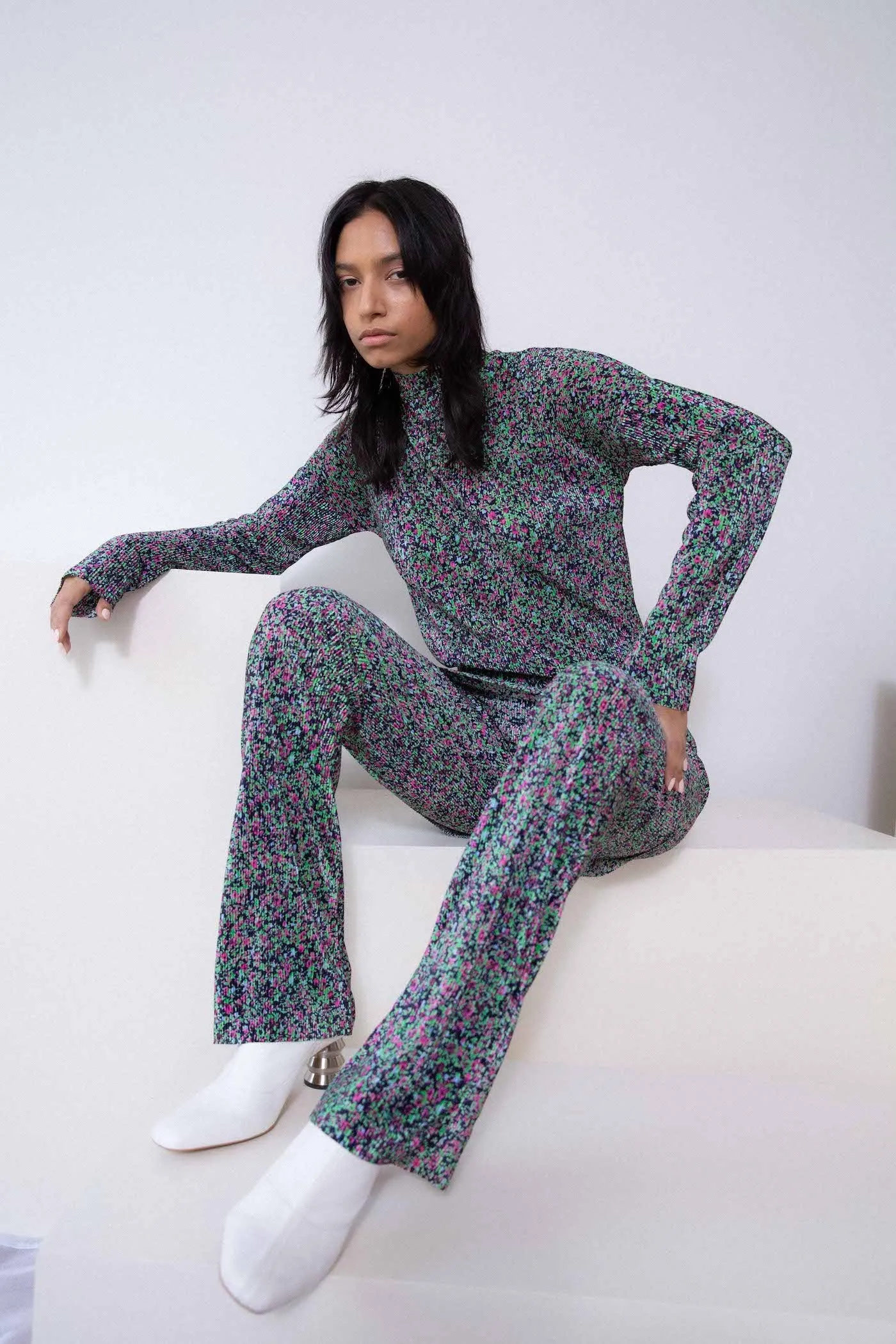 Long Sleeve Floral Tunic - Black Multicolor