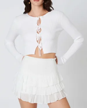 Long Sleeve Knit Front Tie Sweater