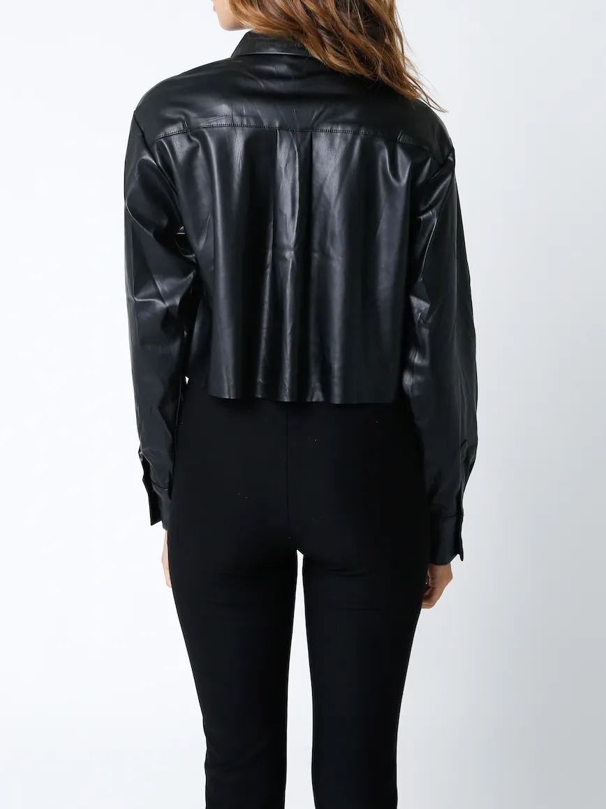 Long Sleeve Leather Button Down Top
