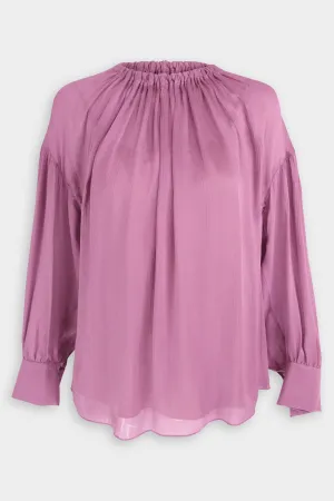Long Sleeve Shirred Neck Blouse in Camellia