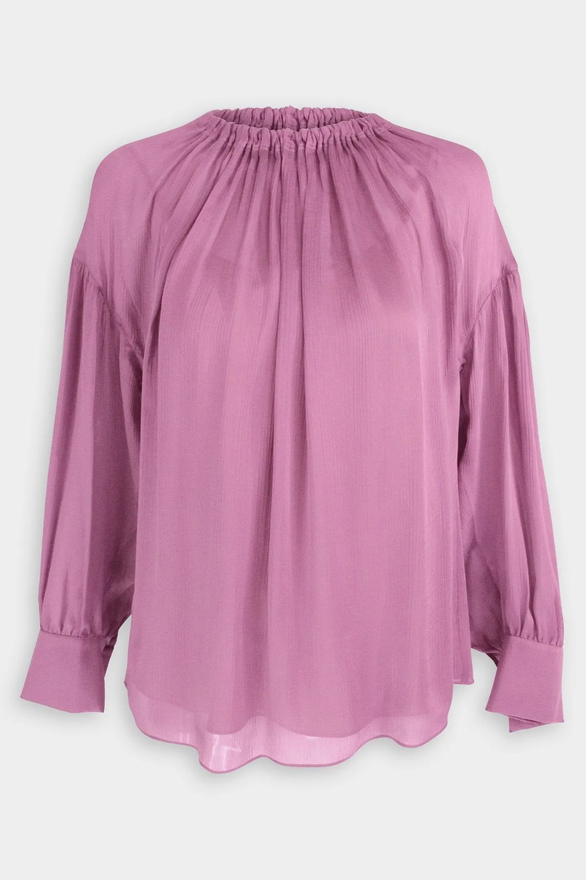Long Sleeve Shirred Neck Blouse in Camellia
