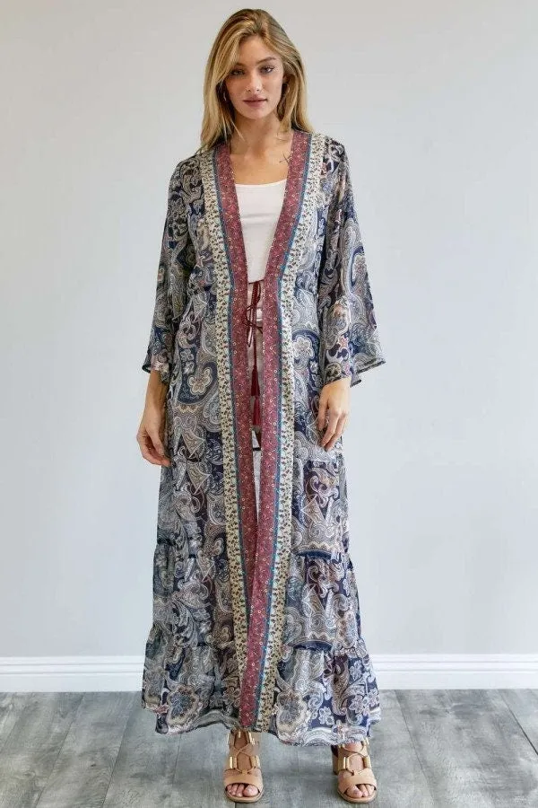 Long Sleeves Paisley Kimono Duster