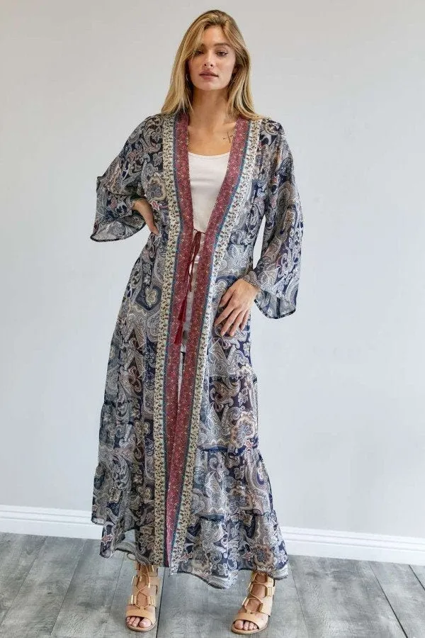Long Sleeves Paisley Kimono Duster