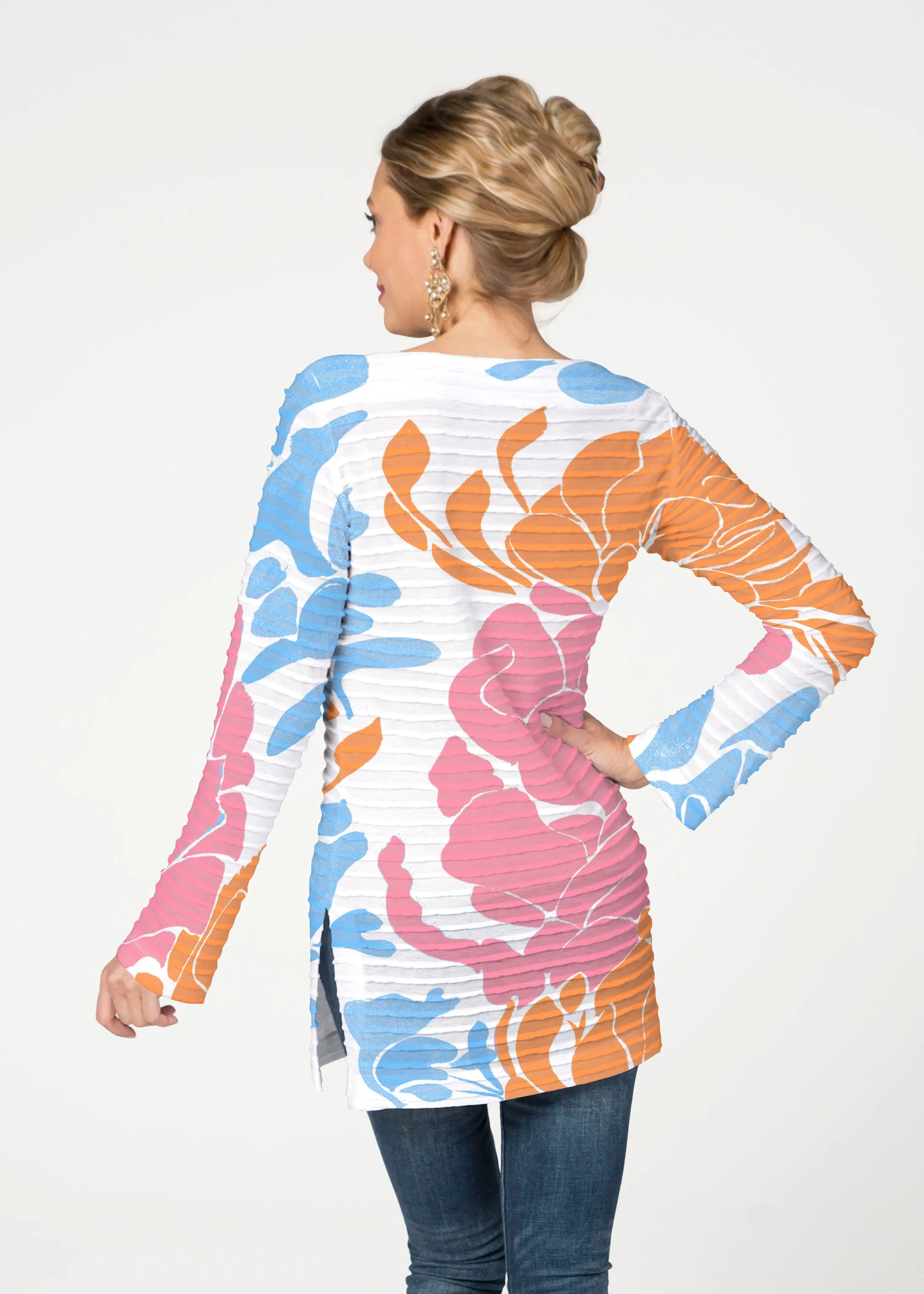 Lotus Pink/Orange (23058) ~ Banded Boatneck Tunic