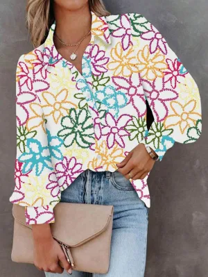 LUNE Women'S Colorful Flower Print Long Sleeve Shirt
