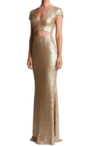 MACloth Cap Sleeve Two Piece Prom Dress long Sequin Formal Evening Gown